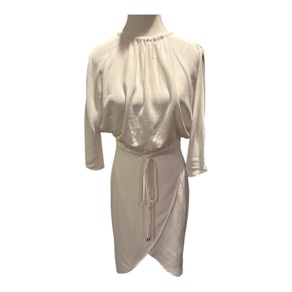 BEC + BRIDGE White Tulip Midi Dress Sz 4 Backless Tie Waist Bridal Split Sleeve